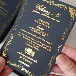 Invitaciones 15 Años Negro y Dorado