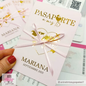 Invitaciones 15 Años Pasaporte Rosa