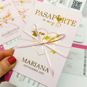 Invitaciones 15 Años Pasaporte Rosa