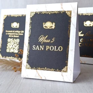 Número de Mesa con impresión metalizada negro y dorado